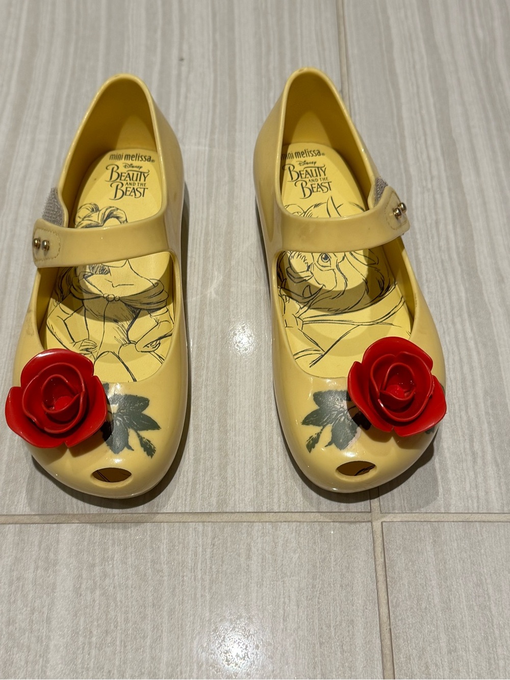 Mini Melissa Disney Beauty and Beast Girls' Mary Jane Shoes 11 with Red Rose